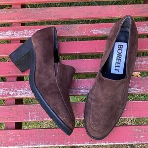 BORELLI Shoes Vintage Pristine Brown Suede Leather Black Heels Size 7.5